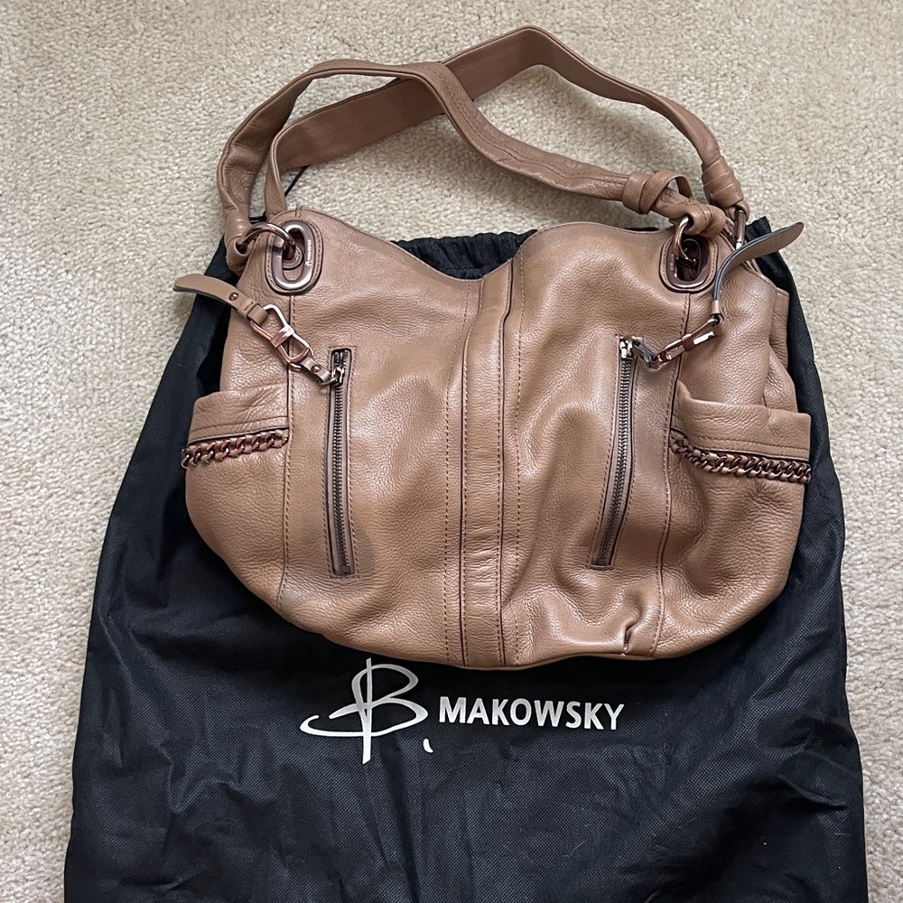 B. Makowsky Brown Leather Shoulder Bag